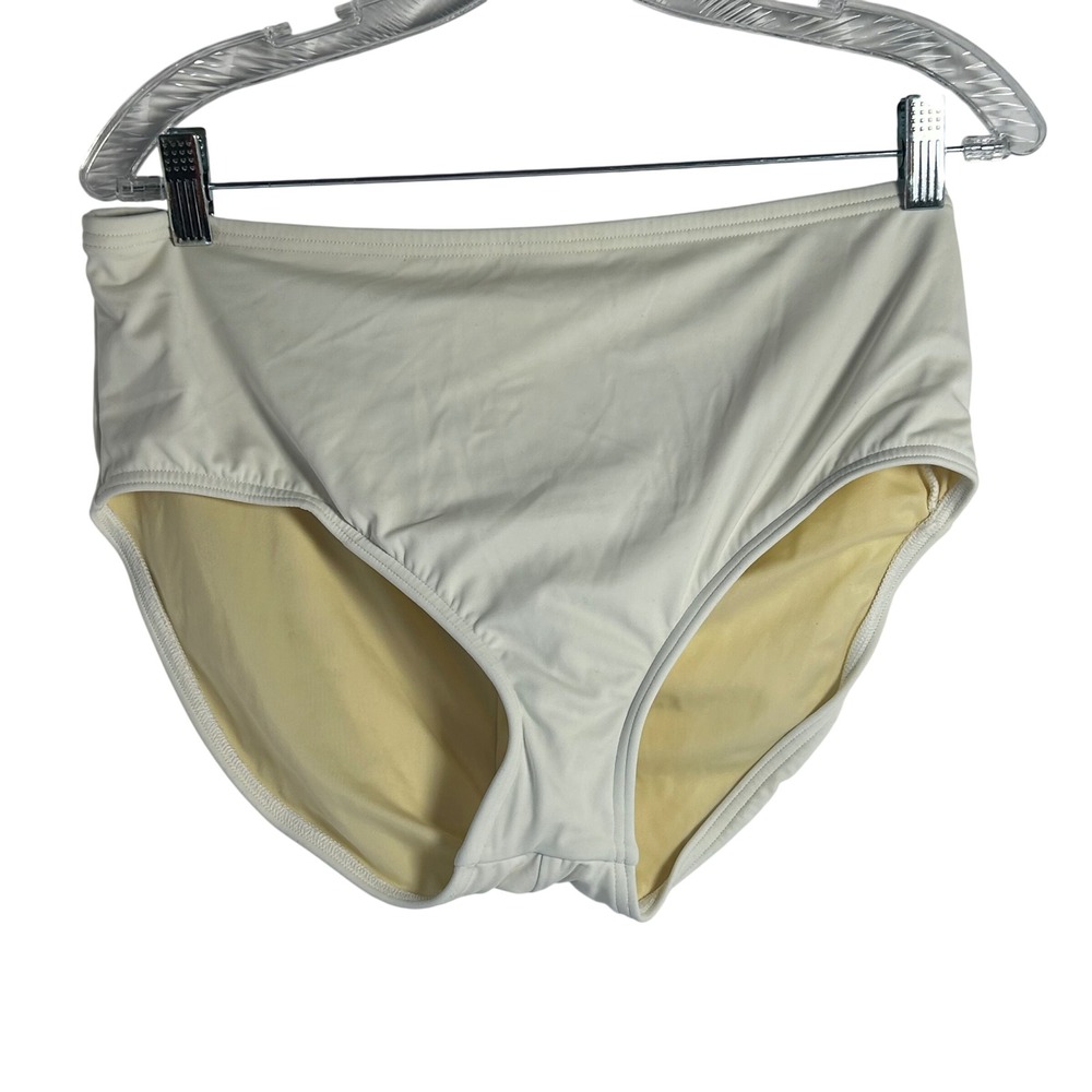Lands End Ivory White High Waisted Bikini Bottoms Full Coverage Swim Brief 16